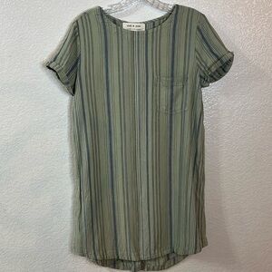 Casual Striped Mini Dress - Green